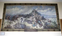 Autorem monumentální Bitvy na hoře Vítkově je Adolf Liebscher